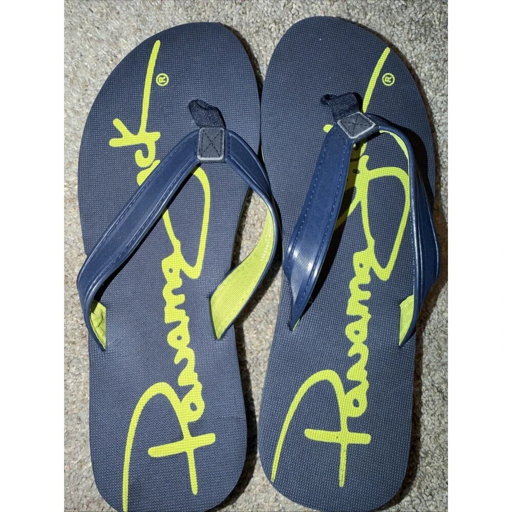 Men's Panama Jack Lightweight Flip Flops Size 10/11 Large Navy W/ Neon Write Out
